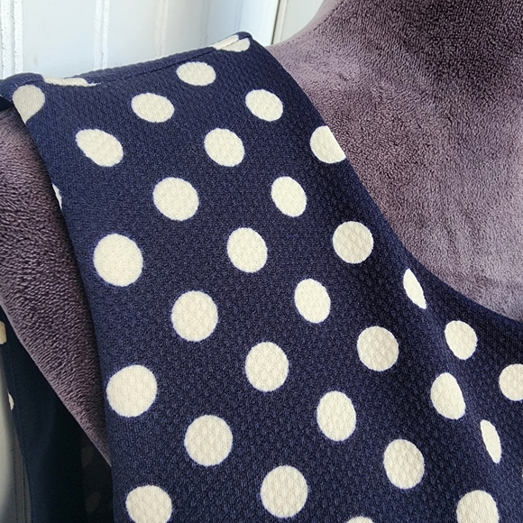 ILE NEW YORK Navy Blue Fit Flare A-Line Dress White Polka Dot Textured Stretc 10 - Picture 3 of 16